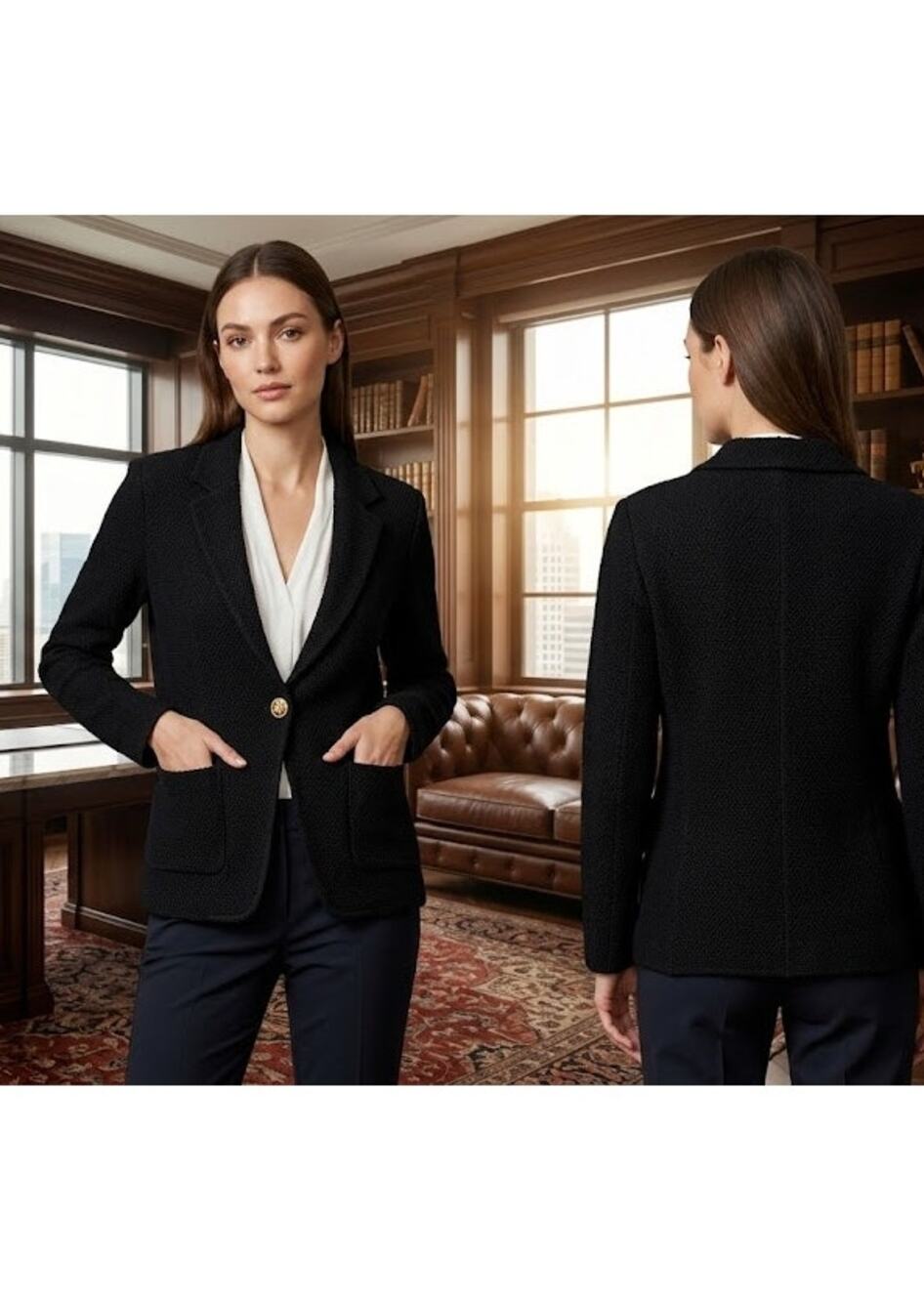 Maeve Anthropologie Black Blazer Jacket Womens Small S Knit Gold Button EUC